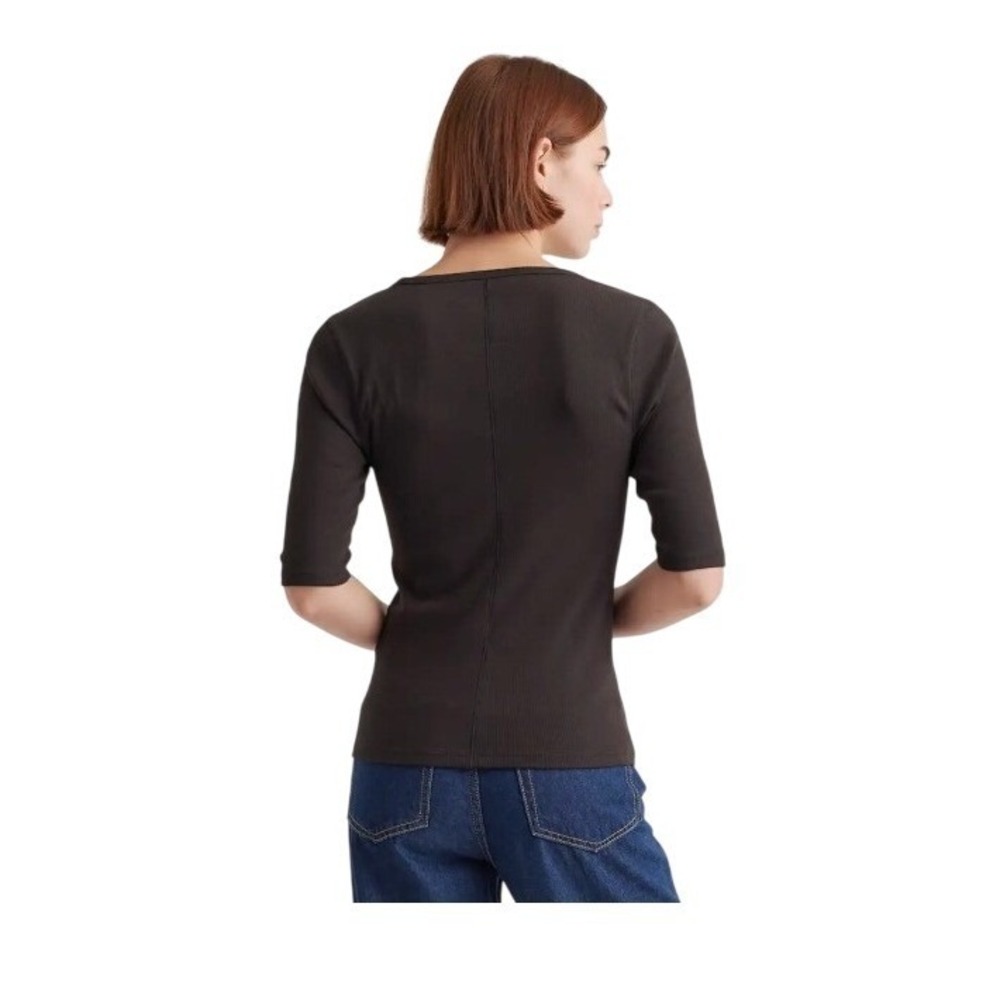 Quince Organic‎ Cotton Smooth Knit Elbow Sleeve Tee Black S - Picture 4 of 5